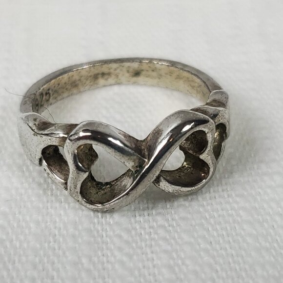 Love Infinity 2 Heart Cross Ring Silver 925 Sz 14mm US 7 - Picture 1 of 8